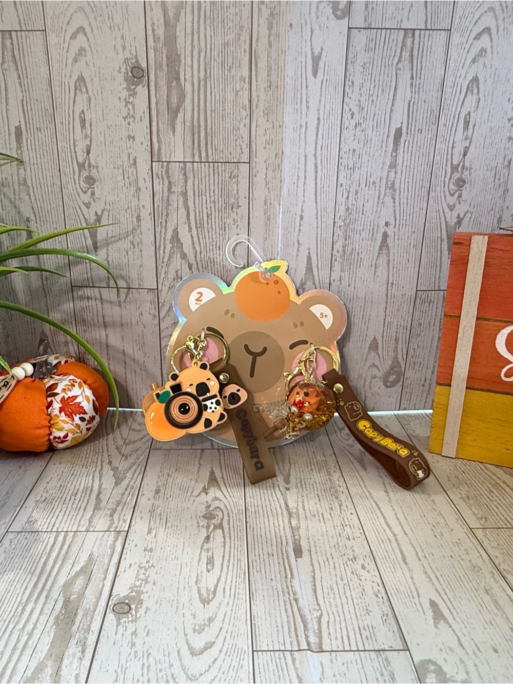 Kids Bear Camera Keychain Set - Orange and Brown